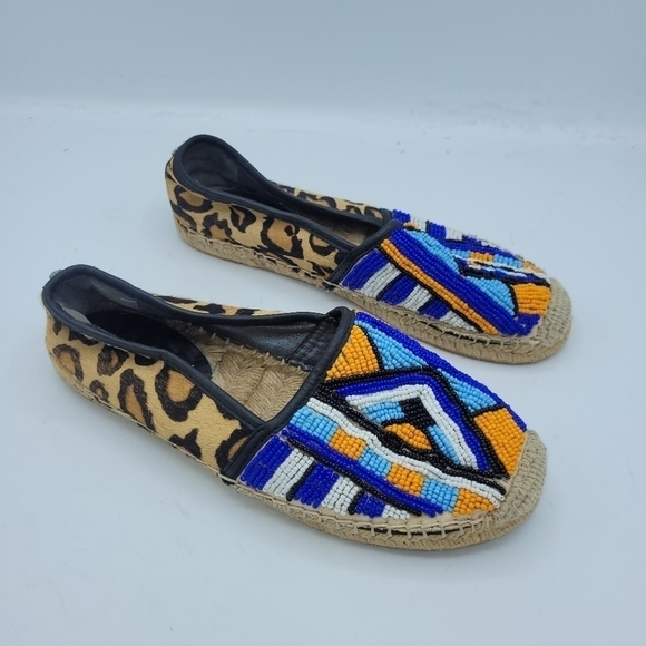 Sam Edelman Lida Espadrilles Beaded Pony Hair Skimmer Leopard Flat Size 7.5 - Picture 13 of 16